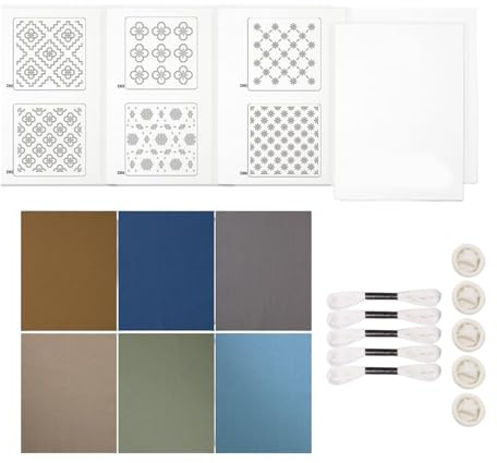 wueiooskj Geometriskt mönster Sashiko-kit förtryckt mall för enkel stygnövning, ritningslinje Sashiko-kit för nybörjare, schablon för växtkrukor, geometriskt mönster, Set D