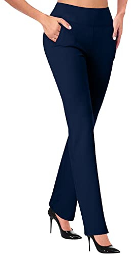 Breda ben träningsbyxor kvinnor dra på bootleg-byxor Mid Rise magkontroll yogabyxor push up rumplyft stretch utsvängda ben byxor elastisk midja smal passform damer klocka botten, Marinblått Xsp, XXL
