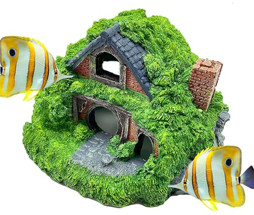Fiskhus – harts 13 x 12,5 x 9 cm | Reptilgrotta | Akvariedekoration | Dekorativ akvarium prydnad för akvarier, reptiler terrarier, kontor, husdjursmiljöer, döljer fläckar och stresslindring för