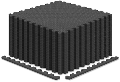 Tangkula Puzzle Exercise Mats, 0.5” Thick EVA Interlocking Foam Floor Tiles for Protective, Non-Slip Workout Mats for Home Gym Equipment, Foam Play Mats, 25 in x 25 in, 104 Sq Ft - 24 Tiles (Black)
