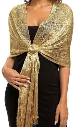 WUMZIRA Étole Femme Chic Mariage avec Boucle Dorée - Châle de Soirée Étincelant à Pompons pour Robe de Mariée, Cérémonie et Fête, Écharpe Élégante pour Demoiselle d'Honneur