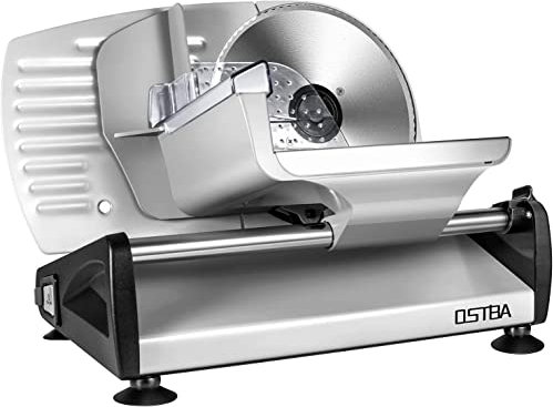 OSTBA SL-518 Electric Deli Food Slicer with Child Lock Protection, Removable 19cm Stainless Steel Blade and Food Carriage, 0-15mm Adjustable Thickness Food Slicer Machine for Meat, Cheese, Bread,150W