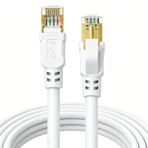 DDMALL CAT8 Ethernet Kabel 25 Meter, Hochgeschwindigkeit Netzwerkkabel 40Gbps 2000MHz Internet LAN Kabel mit Vergoldetem RJ45 für Router, Modem, Gaming (25 m, weiß)