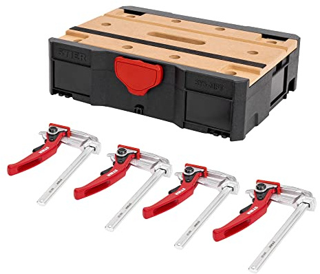 STIER Systainer- Set MFT T-Loc, mit 4 STIER Hebelzwingen, mobile Werkbank, Lochplatte, 5-teilig