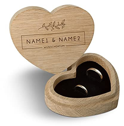 Hochzeit Ringbox Herz Ringkissen Ringschachtel individuell 10 x 8,5 cm Eichenholz - Namensbox