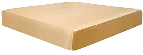 PiccoCasa Spannbettlaken Satin Bettlaken 180x200cm Spannbetttuch bis 35cm Topperhöhe mit Gummiband Gold 180x200x35cm