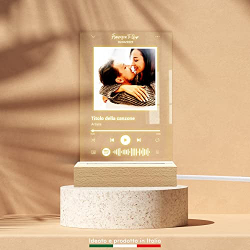 Pixel Artigiani Digitali - Targa Spotify Personalizzata con Lampada LED - Regalo San Valentino, Anniversario, Compleanno per Lui e Lei - Idee Regalo Personalizzate