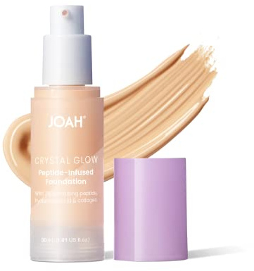 JOAH Crystal Glow Peptid infused Foundation, Multitasking Korean Make-up Foundation mit verschwommenem Gesichtsgrundierung, Luminizer, Hydratation & Hautschutz für ein makelloses Finish