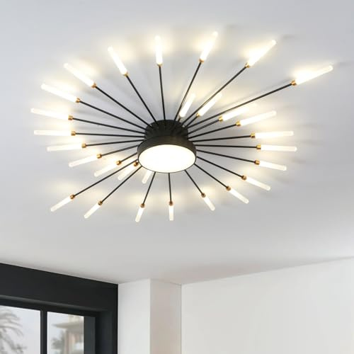 RRBEST Modern LED-taklampa för vardagsrum, akryl lampa taklampa, interiördesign dekorationslampor för vardagsrum sovrum och matsal (svart, 28+1 huvud)