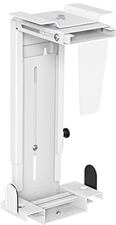 SOTECH PC-Halter II mit 360-Grad-Drehung (Höhenverstellung 300–533 mm, Breitenverstellung 88–203 mm, mit Diebstahlsicherung, Tragfähigkeit bis 10 kg, weiß) Unterbau/Wandmontage Untertisch-Halterung