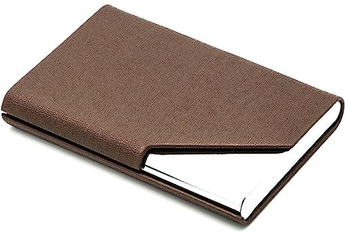 Ritte Visitenkartenetui, PU-Leder und Edelstahl Visitenkartenhalter mit Magnetverschluss für Damen und Herren, Unterwegs und Business (Braun)
