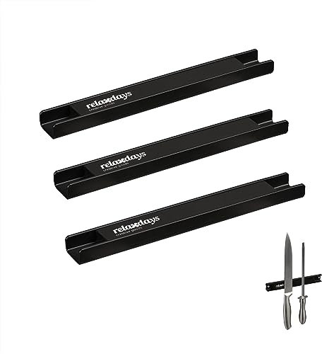 Relaxdays Magnetleiste 3er Set, je 20 cm lang, Stahl, Messerhalter für Werkzeug & Messer, an die Wand Schrauben, schwarz