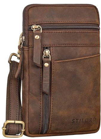 STILORD 'Brooks' Leder Brustbeutel Gürteltasche Handytasche zum Umhängen Kleine Brusttasche für Handy Pass Reisebörse Crossbody Bag Vintage für Damen und Herren, Farbe:zamora - braun