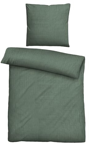 biberna Musselin Bettwäsche 0480500 Uni 1x 155x220 cm + 1x 80x80 cm, schilfgrün