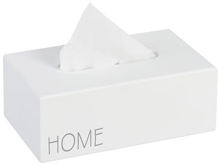 Relaxdays Taschentuchbox, Kosmetiktücherbox, eckige Tücherbox Taschentücher, HxBxT: 9 x 25 x 15 cm, Home-Aufdruck, weiß