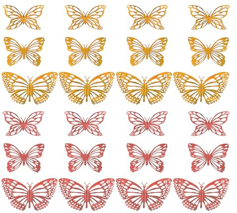 24 Farfalle Strutturate, Decorazione Per Torta A Farfalla Dorata 3D