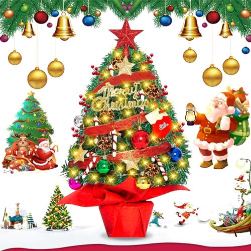 AQXONG Mini Albero di Natale da 55CM, Mini Albero di Natale Luminoso, Albero di Natale Artificiale, Piccolo Albero di Natale da Scrivania, Perfetto per Natale, Casa e Cucina