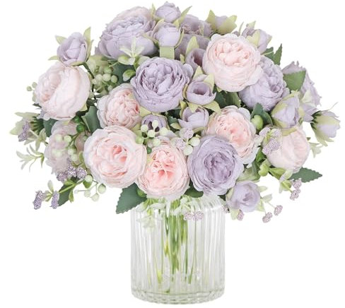 SOMYTING Ramo de peonías artificiales, ramo de peonías sintéticas, 2 paquetes de peonías de seda, peonías artificiales, ramo de peonías artificiales, ramo de peonías artificiales para boda, fiesta,