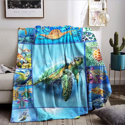 BNREDA Manta de Peluche Tortuga, Animales en el océano Esponjoso Franela Manta de Lana, sofá Manta Manta para niños y Adultos (Tortuga-2, 130x150cm)