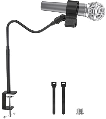 ZealSound Microphone Stand 19inch,Flexible Gooseneck Desktop Mic Stands,Upgraded Microphone Clip Holder for Mics with Outer Diameter 1.03 and 2.59,3/8 to 5/8 Screw Adapter for Blue Yeti and More