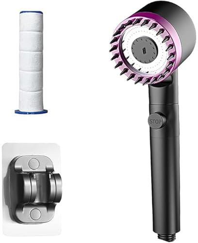 Soffione doccia con filtro, doccetta ad alta pressione con 4 tipi di getto, soffione a risparmio d'acqua con funzione di arresto, soffione doccia risparmio per acqua dura, cloro residuo, batteri