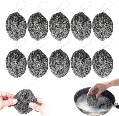 Steel Wool Scrubber, 2025 New Stainless Steel Cleaner, Wire Wool for Cleaning, Heavy-Duty Cleaning Pad for Kitchen, Cookware & Grills (10)