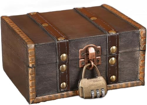 SVUPUE Cofre del Tesoro Vintage de Madera, Cofre del Tesoro con Cerradura de Combinación, Cofre del Tesoro de Almacenamiento de Madera Marrón, para Guardar y Decorar Regalos