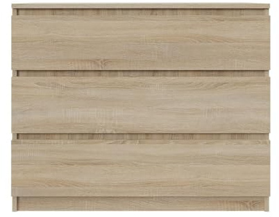 SoDREAMER Kommode mit 3 Schubladen 90 cm | Farbe: Sonoma-Eiche, Ideal für Schlafzimmer, Wohnzimmer, Kinderzimmer und Büro | Geräumige Kommode| Modernes Design | 90x75x40 cm