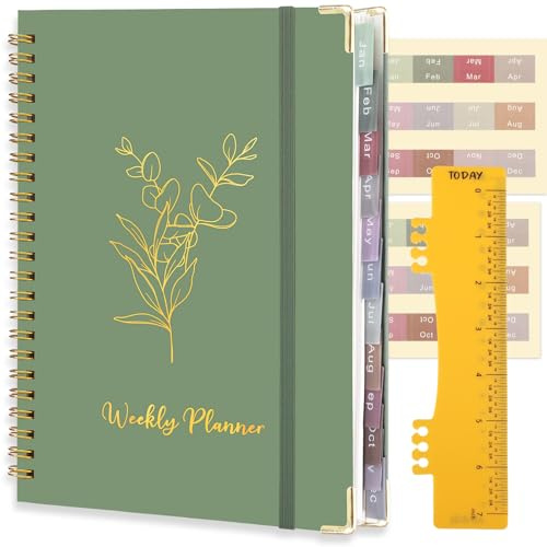 Undated Weekly Planner A5, Hardcover Notebook With 24 Monthly Tabs | 53-Week Layout, 100Gsm Paper, Bookmark Ruler, Elastic Closure, Inner Pocket, Portable For Work, School And Home