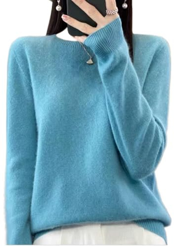 Women's Wool Sweaters Women Solid Color Sweater Slim Fit Casual Long Sleeve Sweaters Warm Soft Pullover Jumper (Aqua,XXL)