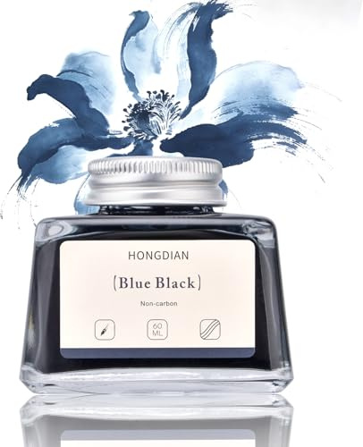 Hongdian - Tinta embotellada para pluma estilográfica, color azul y negro, botella de tinta sin carbono, 60 ml, tinta de caligrafía para artistas