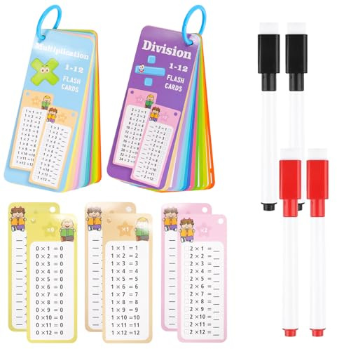 Multiplication and Division Flash Cards 30Pcs 0-12 Times Table Math Division Flash Cards with 4 Dry Erase Markers and 2 Rings for 1st to 3rd Grade Classroom Home
