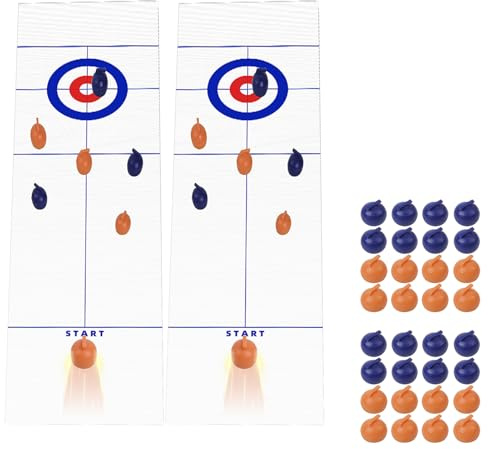 2 Stück Tisch-Curling Spiel, Mini Tisch-Curling-Spiel, Tischcurling-Spiel für Kinder, Lustiges Indoor-Sportspiel mit, Tragbare Brettspiele für Zuhause Picknick Reisen Hinterho