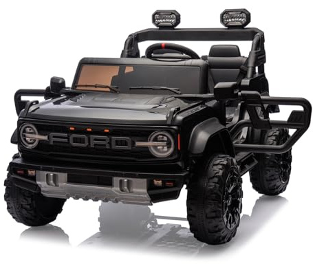 Bonnlo Ferngesteuertes Auto Ford Bronco Raptor, Elektrofahrzeug ab 3 Jahren, Kinder Elektroauto mit Fernbedienung, 2 x 45W Motoren, Zwei Fahrmodi, Auto Spielzeug, Doppelsitzer, Schwarz