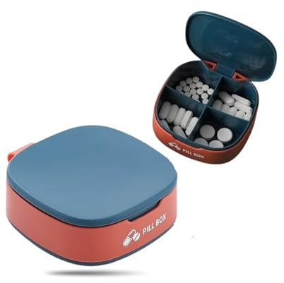 OnlyPRIME Pastillero Pequeño Portátil de Viaje con 4 Compartimentos – Organizador de Pastillas Diario Compacto para Bolsillo, Caja Pastillas Medicación