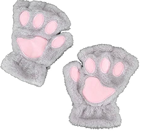 Cryfokt Halvfinger Cat Handskar Söt Sammetsmjuka för Campus Hemmafester, 2-pack