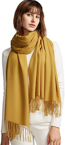 MaaMgic Schal Damen Warm Winter Herbst unifarben Baumwolle mit quasten/fransen, 20+ Farben Einfarbig & Kariert Pashmina Stola Schals MEHRWEG,Dunkel Gelb