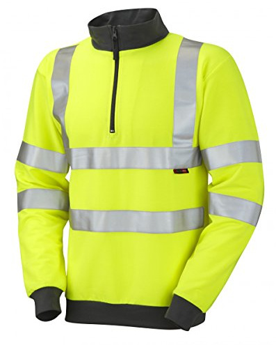 Leo Workwear Brynsworthy Diamond Quilt Ribbed Cuffs & Hem Hi-Vis 1/4 Zip Sweatshirt, Medium, Hi-Vis Yellow