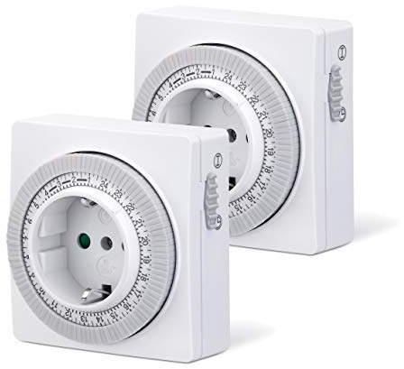 2x conecto Mechanische Zeitschaltuhr für Steckdose | Schieberegler für Zeitangabe | Schaltknopf für Ein/Auto | 96 Schaltsegmente | 24 Stunden Timer | Schutzklasse IP20 | Kindersicherung | 3500W | weiß
