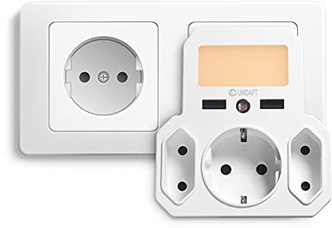 Unidapt Multipeluttag 6-i-1 med USB och Dimbar Nattlampa