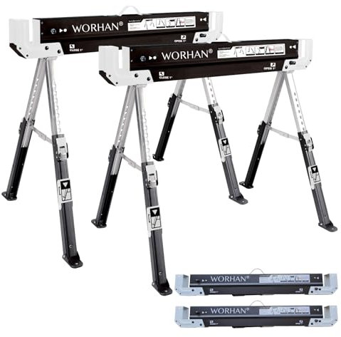 WORHAN Arbeitsbock Gerüstbock Sägebock Klappbock (2 Stück) Schnell Verstellbare Antirutsch-Füße Stahl S600B