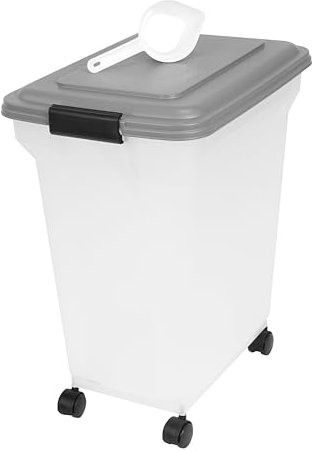 Iris Ohyama Hundefutter Aufbewahrung mit Rollen, 45L/15kg, Grau, Luftdichte Futterbox, Trockenfutter, Futterbehälter, Für Hunde, Katzen, Tierfutterbehälter, Schaufel, BPA-frei, Futtertonne, ATS-L