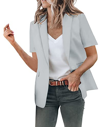 Chaquetas Chaleco de Traje Mujer Blazer Traje de Chaqueta Casual OL Oficina Negocio Manga Corta Mujer Cárdigan Colores Sólido Traje Formal Oficina de Negocios Chaqueta Abrigo Blusa(B Gris,L)