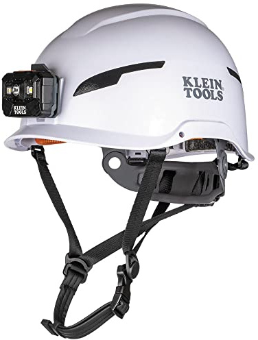 Klein Tools 60525 Safety Helmet, Type-2 Safety Helmet with Rechargeable Headlamp, Non-Vented, Class E, White