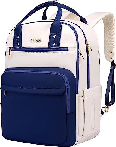 CAFELE 17 Inch Laptop Backpack for Women Men Fashion Work, Large Capacity Waterproof Bagpack with USB Port, College Daypack Business Travel Backpack,Blue-White