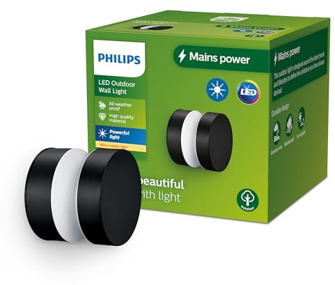 Philips Laven utomhusvägglampa, 6W, 4000K kallvitt ljus, svart, IP44-vädertätad