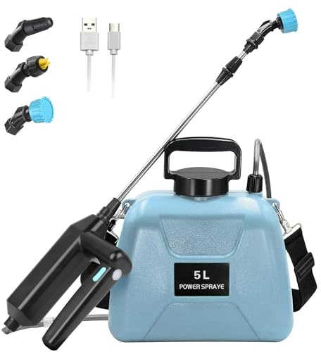 Kevsuvqin Pulverisateur Electrique 7.4V/2400mAh, Pulverisateur de Jardin 5L, Pulverisateur avec Rétractable, Pulverisateur a Pression avec 3 Buses Réglables et Réservoir d'eau de 5 litres