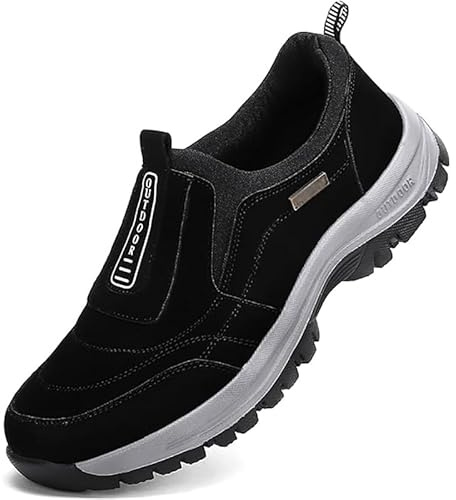GYCF Chaussures Marche Mains Libres à Enfiler Hommes,Chaussures Randonnée Orthopédiques Hommes,Antidérapant Sneakers Outdoor sans Lacets Baskets,Noir,42EU