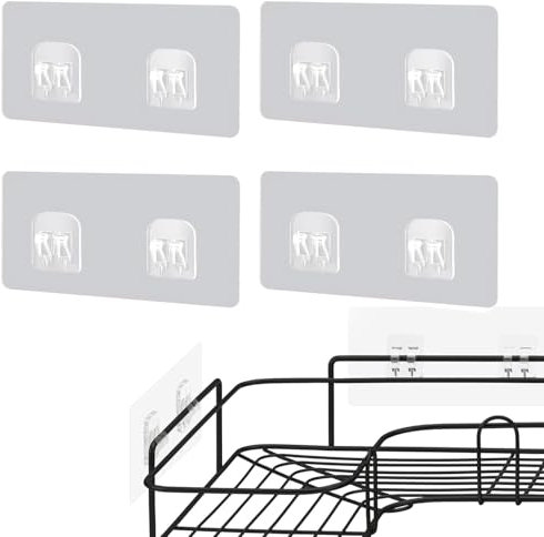 JOYVOX 4PCS Double Bathroom Stickers - Waterproof Strong Adhesive Hooks, No Damage to Wall, Self-Adhesive Shower Caddy Replacement Hooks, Suitable for Bathroom, Kitchen, and Outdoor Use