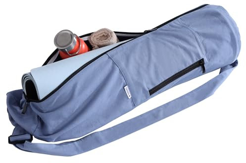 Navaris Yogatasche - Praktische Tragetasche für Yoga Matte mit Reißverschluss - Sporttasche groß - Extra Fach für Zubehör - Waschmaschinenfest - Verstellbarer Tragegurt - Blau